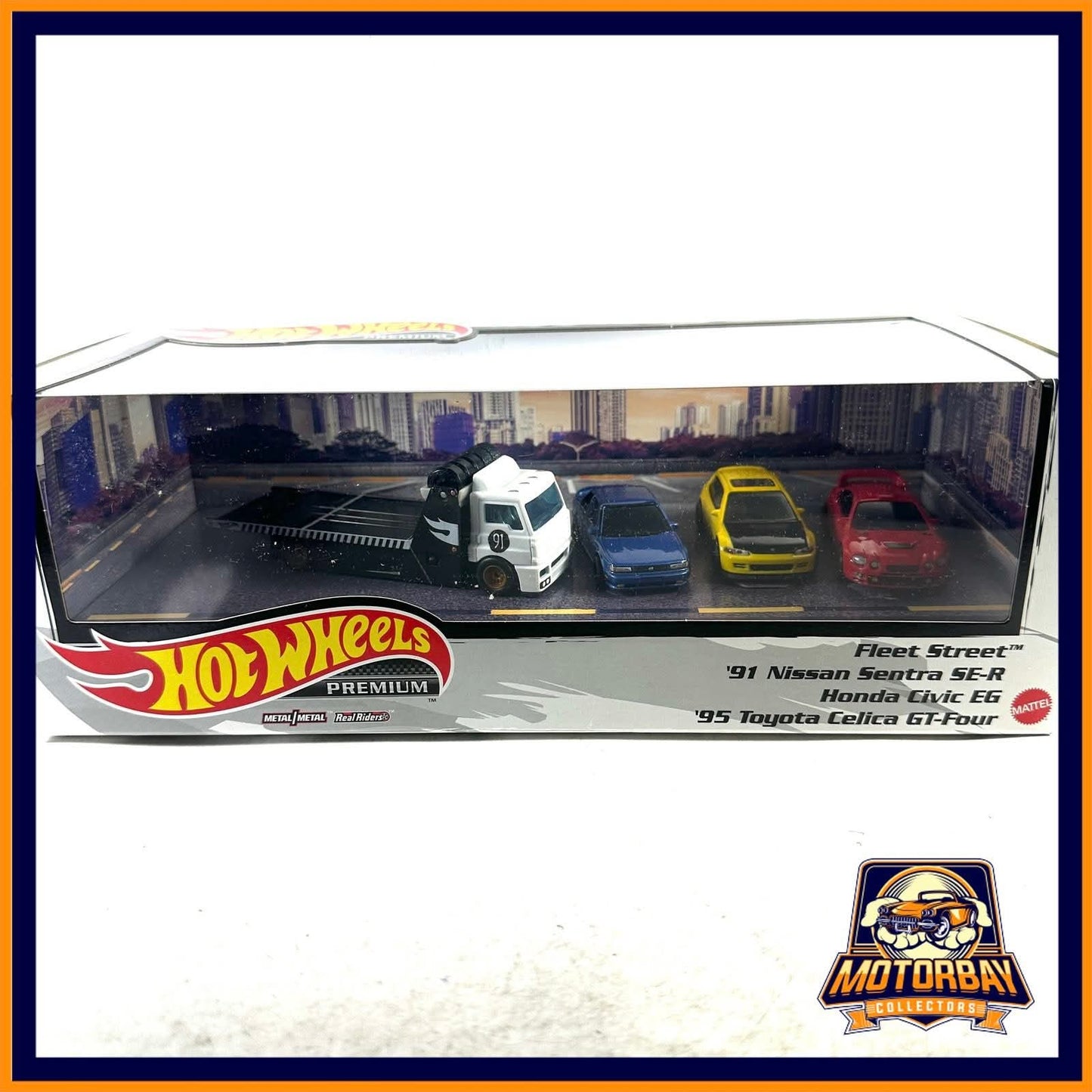 Hot Wheels 1/64 Set Fleet Street, 91 Nissan Sentra SE-R, Honda Civic EG, 95 Toyota Celica GT-Four