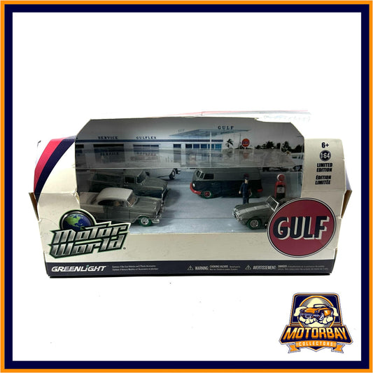 Greenlight 1/64 Diorama Gulf / Chevrolet Bel air & Ford F-100 & Shelby Cobra & Volkswagen Panel Van & Gas Pump