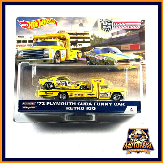 Hot Wheels 1/64 Team Transport 72 Plymouth Cuda & Retro Rig