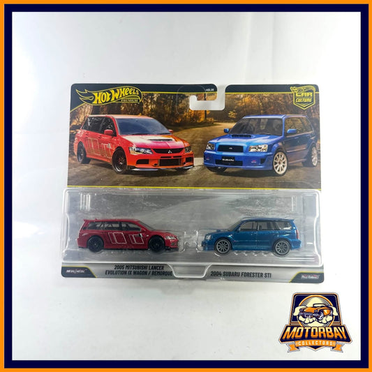 Hot wheels 1/64 premium car culture 2 pack Mitsubishi lancer, Subaru forester