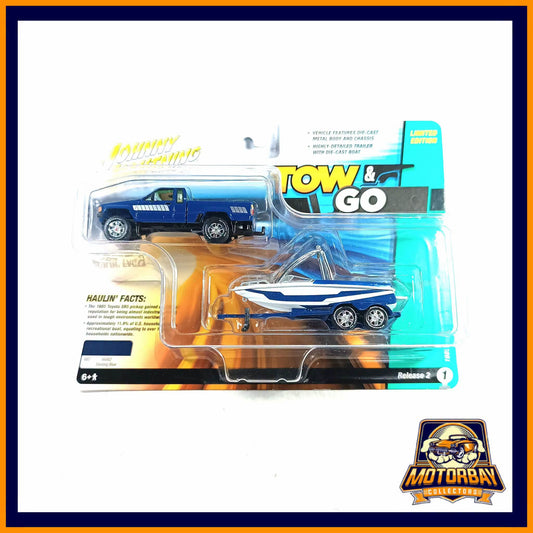 Johnny Lightning 1/64 1985 Toyota SR5 Pickup With Boat And Trailer